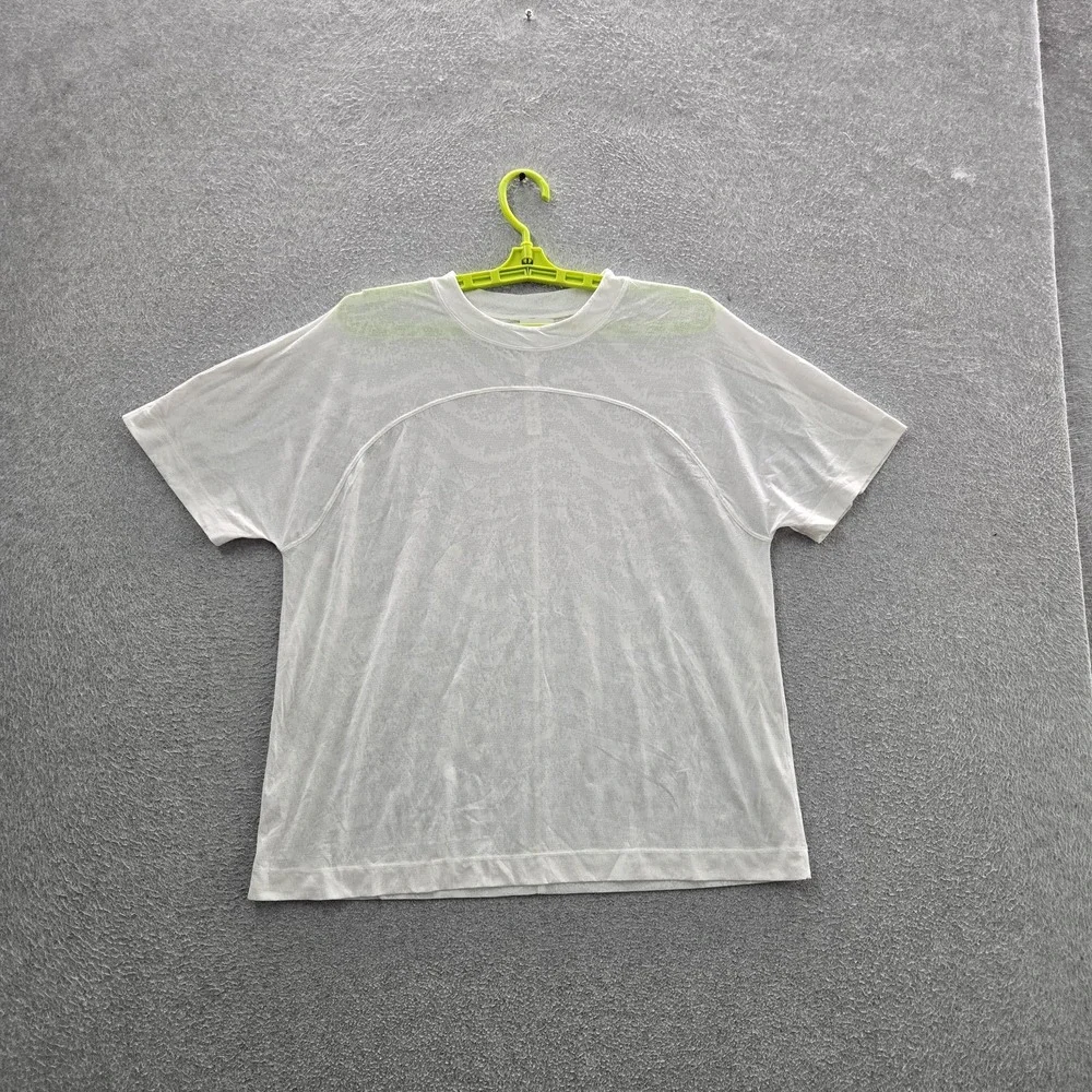 Lululemon Women Shirt 6 White Elastane Nylon Geometric Activewear Crew Neck